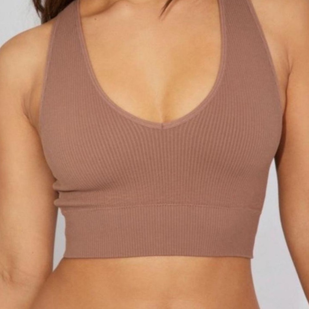 Garage Mocha Ribbed Deep V Crop Top